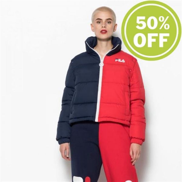 Fila Martina Removable Crop Puffa Winter With Color-Blocking Women's Jackets - Navy/Red,NZ 314-84691